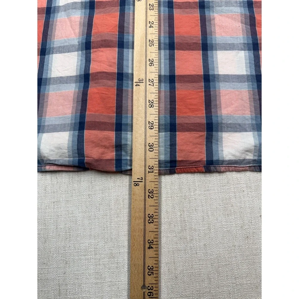 True Religion Mens 2XL Western Plaid Short Sleeve Pearl Snap Shirt Orange Blue